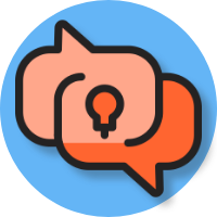 icon depicting two speech bubbles with a light bulb in between