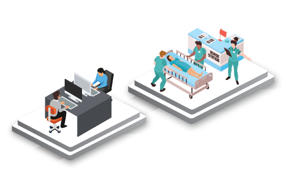 Icons depicting both bedside care and administration to represent Accreditation & Regulatory